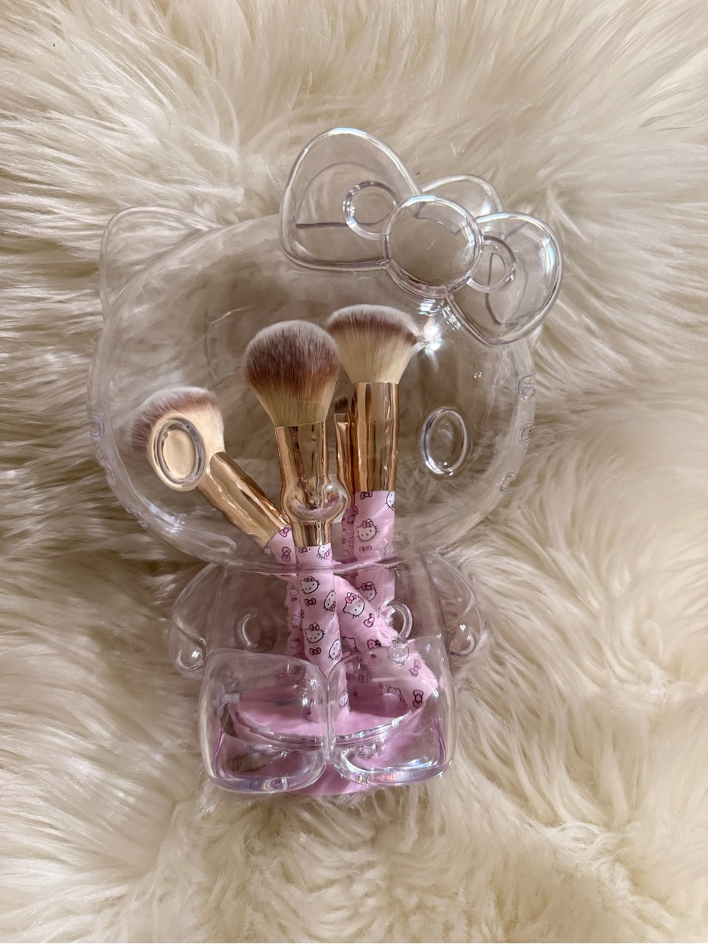 Hello Kitty Pink Kids Makeup Brush Set with Clear Bear Case